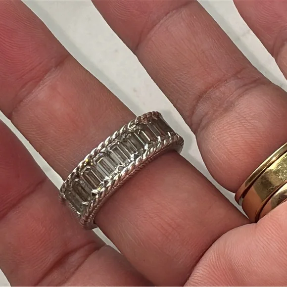 Judith Ripka Sterling Silver CZ Baguette Half Eternity Band Ring - Picture 10 of 13